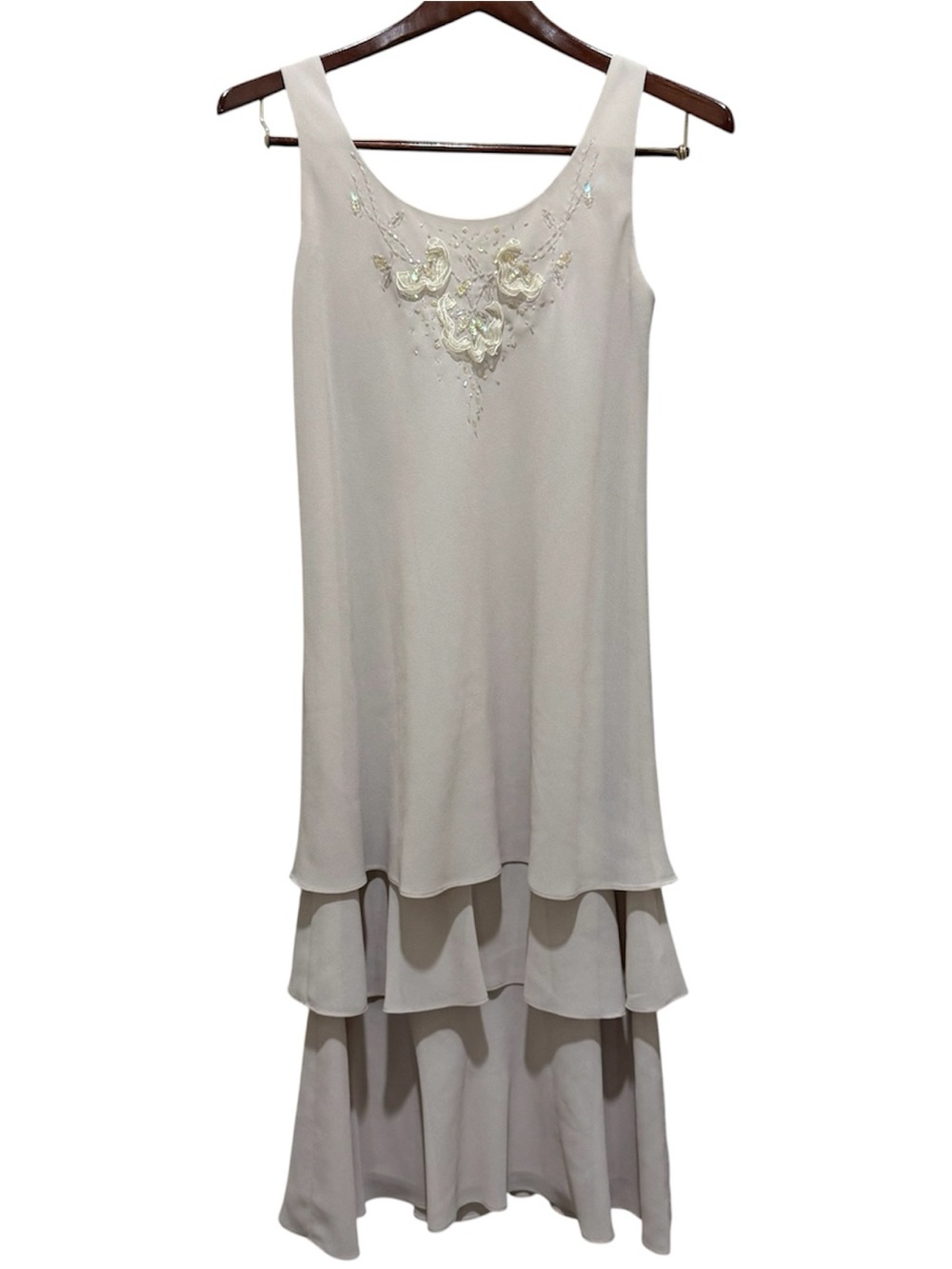 Metaphor Vintage Ivory Tiered Sleeveless Embellished Midi Dress